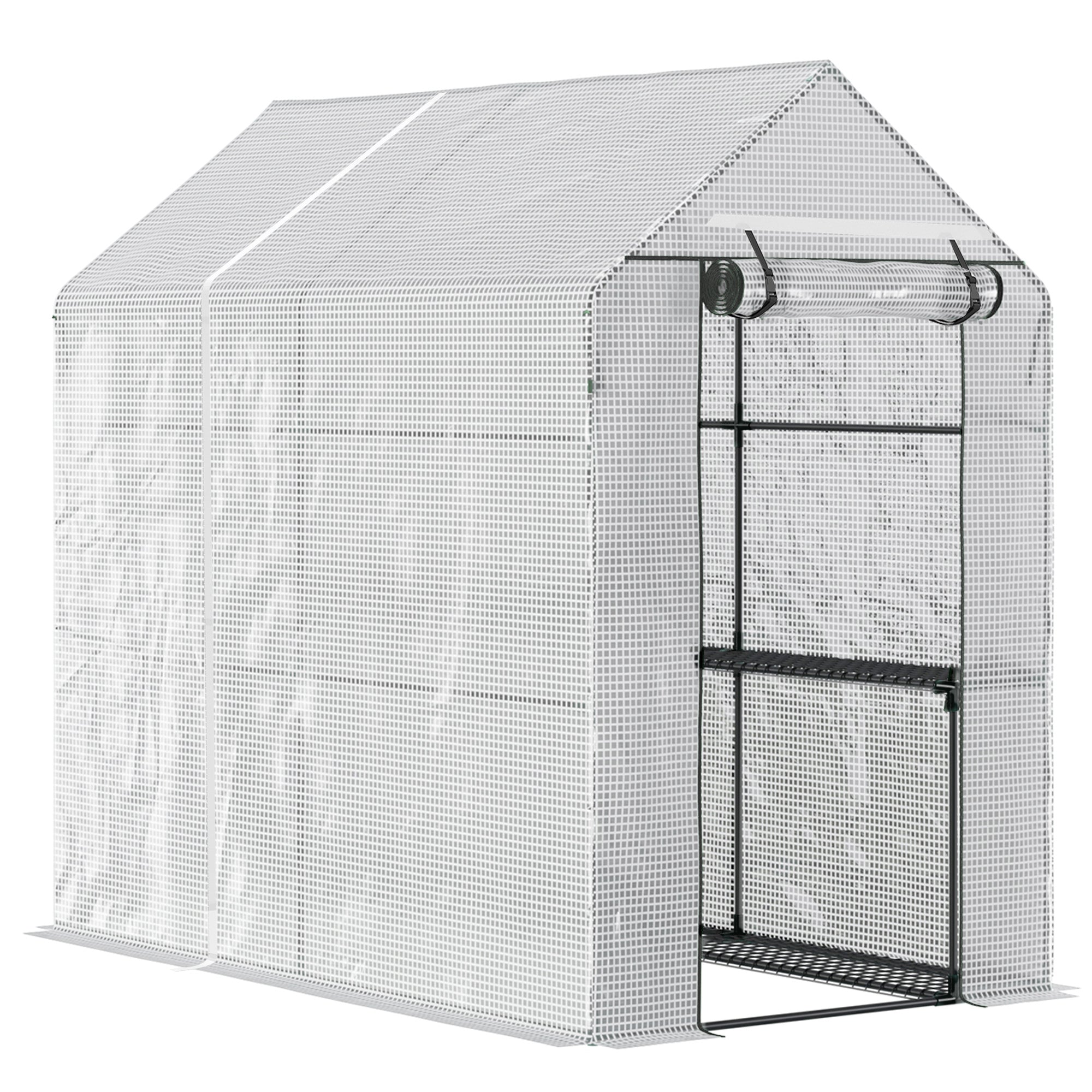 Walk in Garden Greenhouse with Shelves Polytunnel Steeple Grow House 186L x 120W 190Hcm White