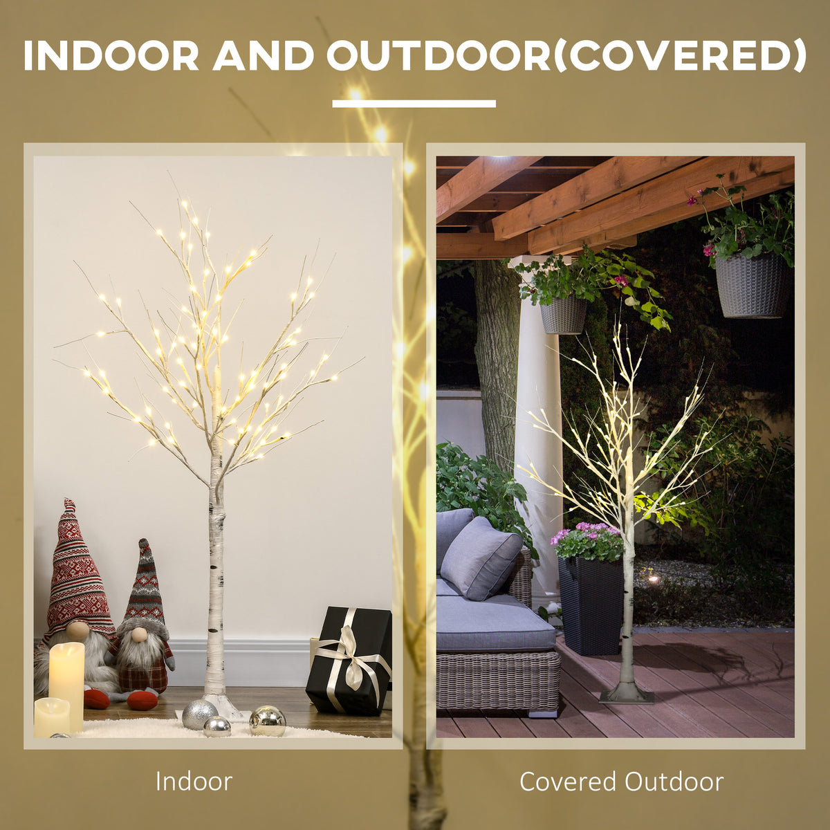 4ft Artificial White Birch Tree with 72 Warm White LED Lights - White