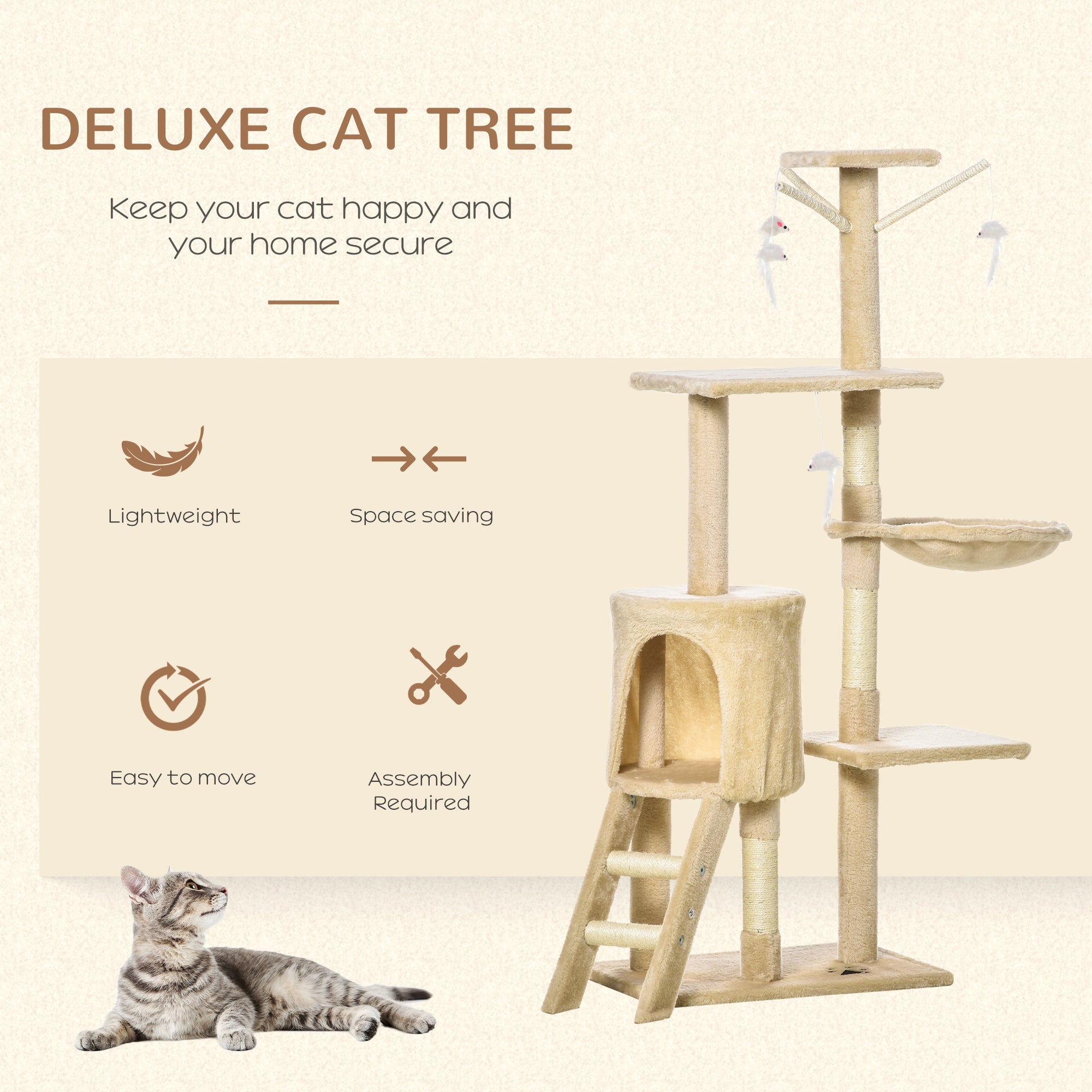 Cat Tree House, 131H cm-Beige