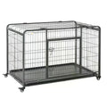 Heavy Duty Foldable Dog Crate with Double Doors, Removable Tray & Lockable Wheels 125x76x81cm - Dark Grey