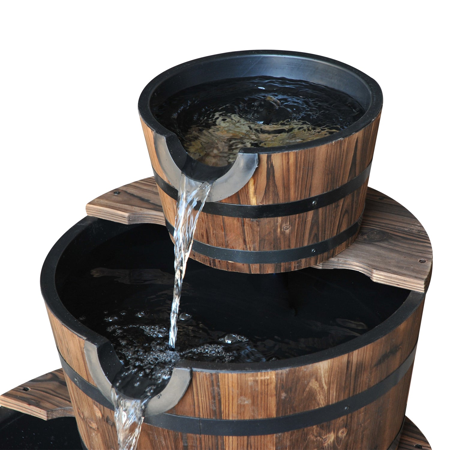 Wooden Water Pump Fountain Cascading Feature Barrel Garden Deck (3 Tier)