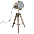 Vintage Tripod Table Desk Lamp with Adjustable Spotlight and Wooden Base - Brass Antique
