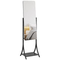 Full Length Free Standing Dressing Mirror with Adjustable Angle & Storage Shelf - Black