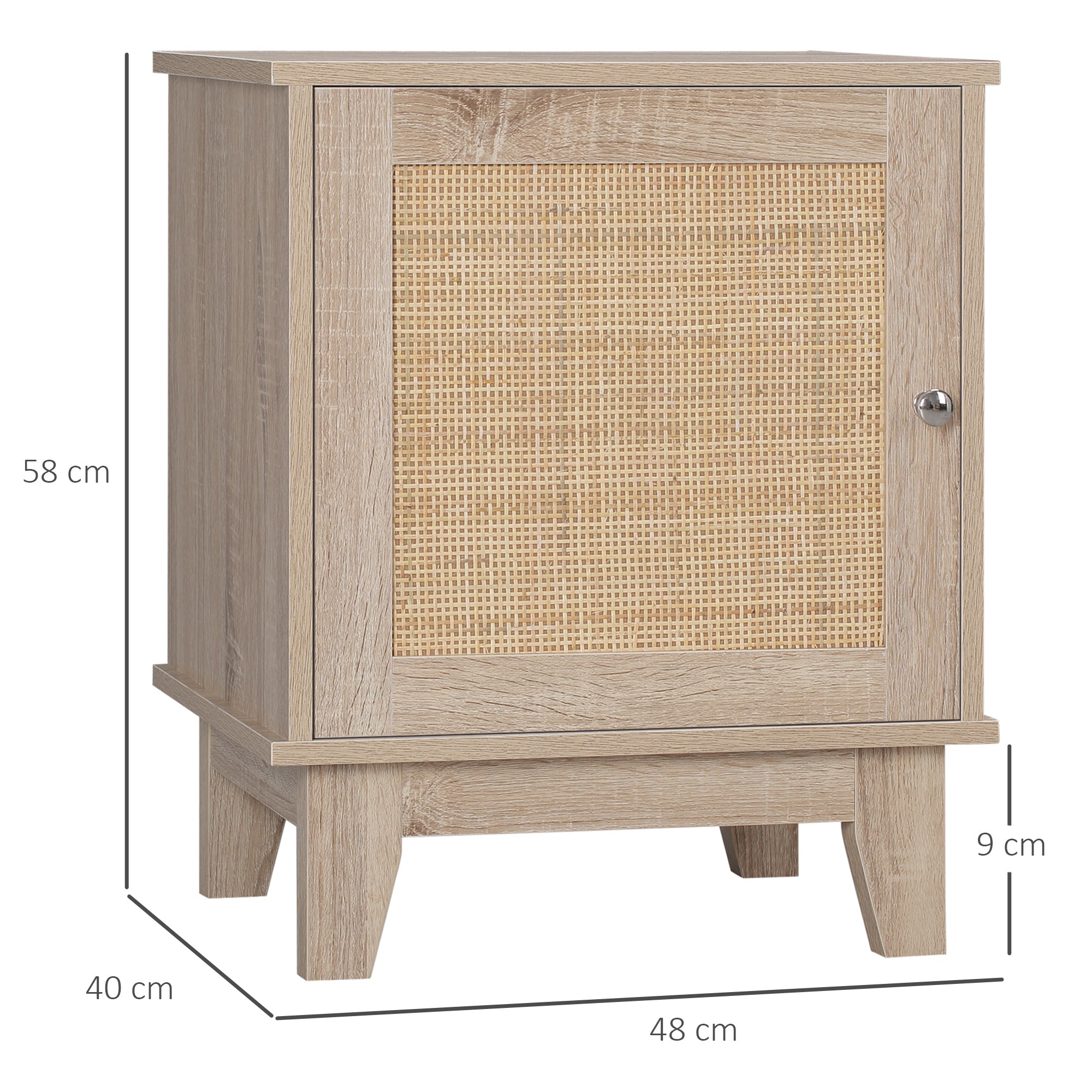 Bedside Table, Bedside Cabinet with Storage Cupboard, Side End Table with Rattan Element for Living Room, Bedroom, Set of 2, Natural