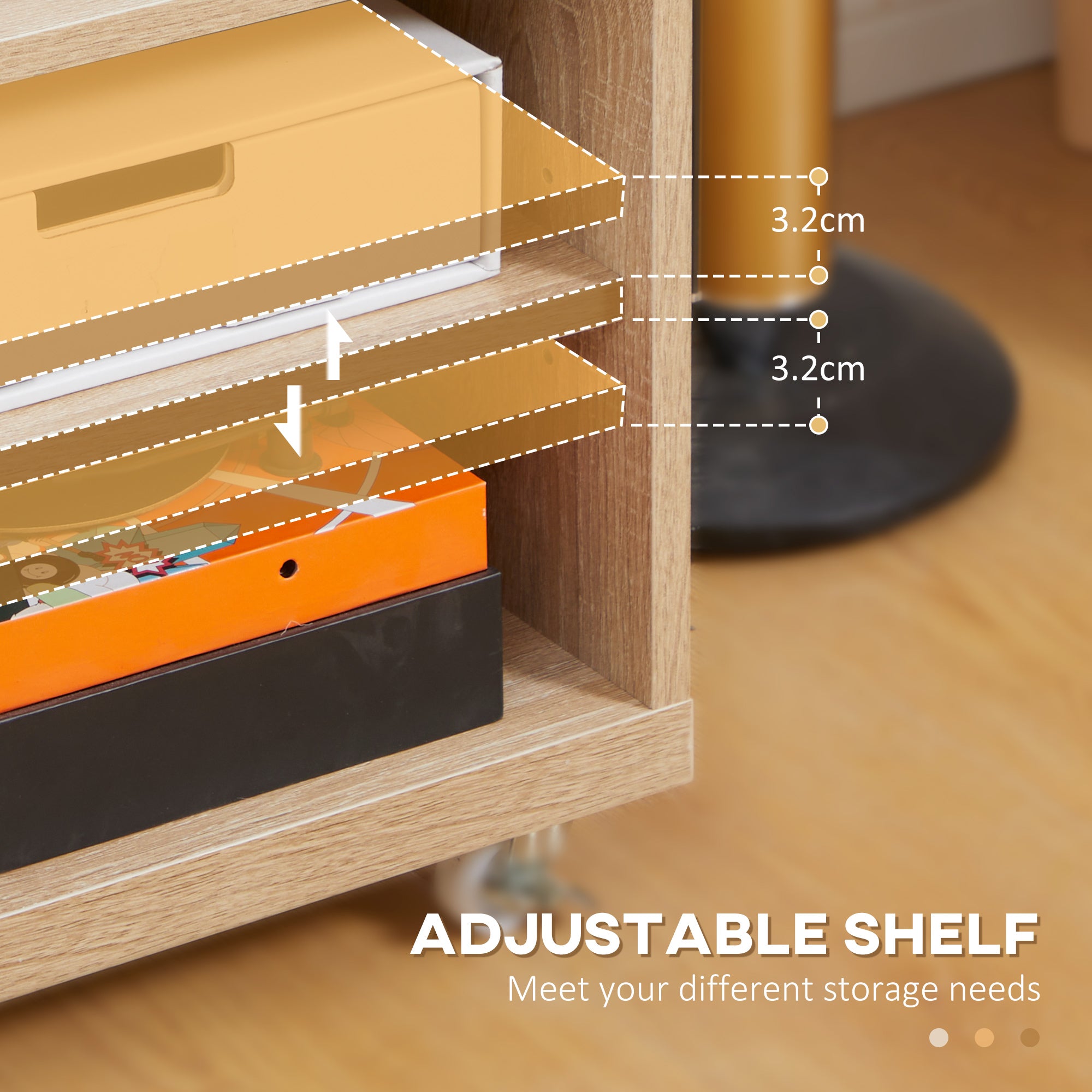 Modern TV Stand Unit for TVs up to 46" with Wheels, Storage Shelves and Drawers, 120cmx39cmx42cm, White and Natural