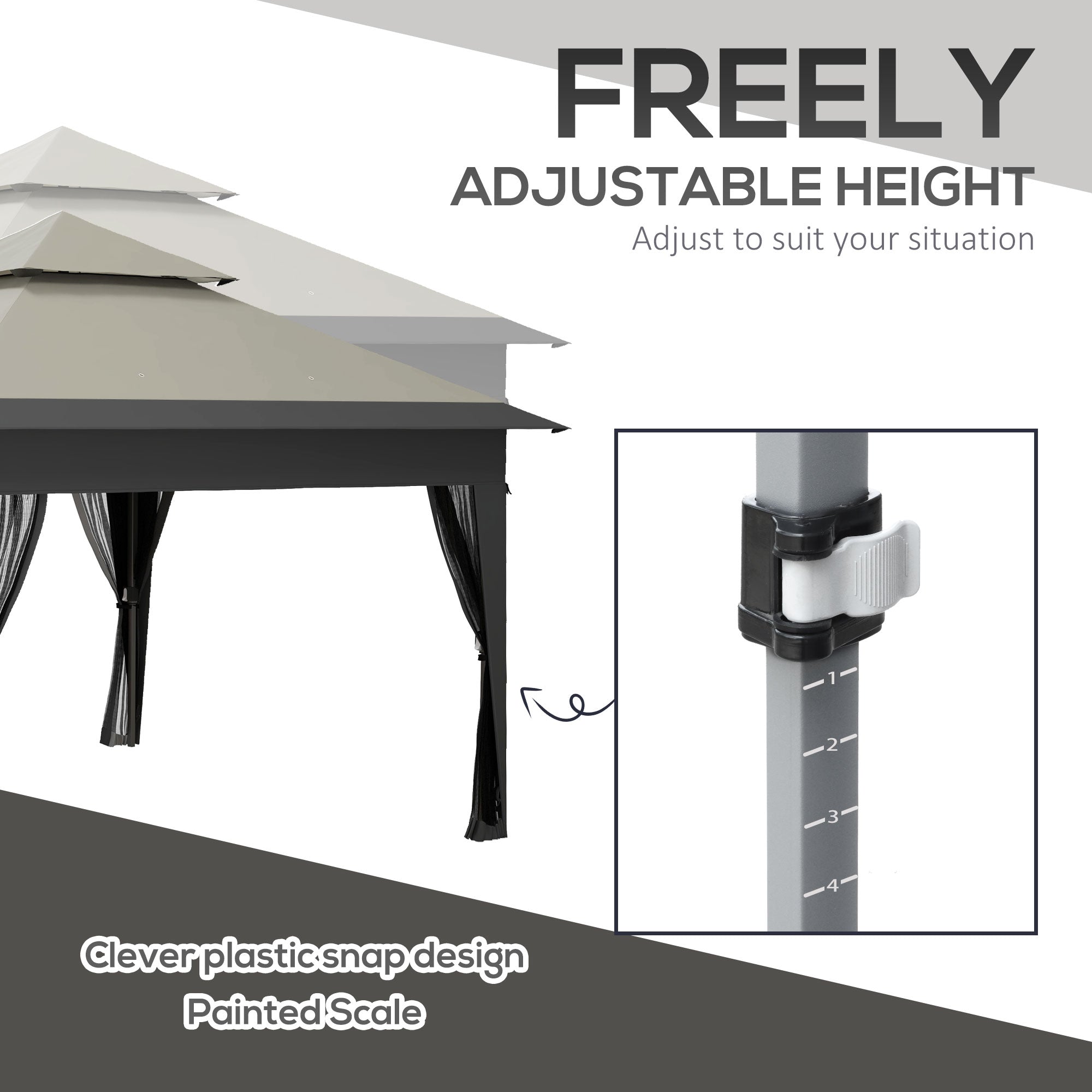 3 x 3 Metre Pop Up Gazebo with Mosquito Netting and Sandbags - Grey