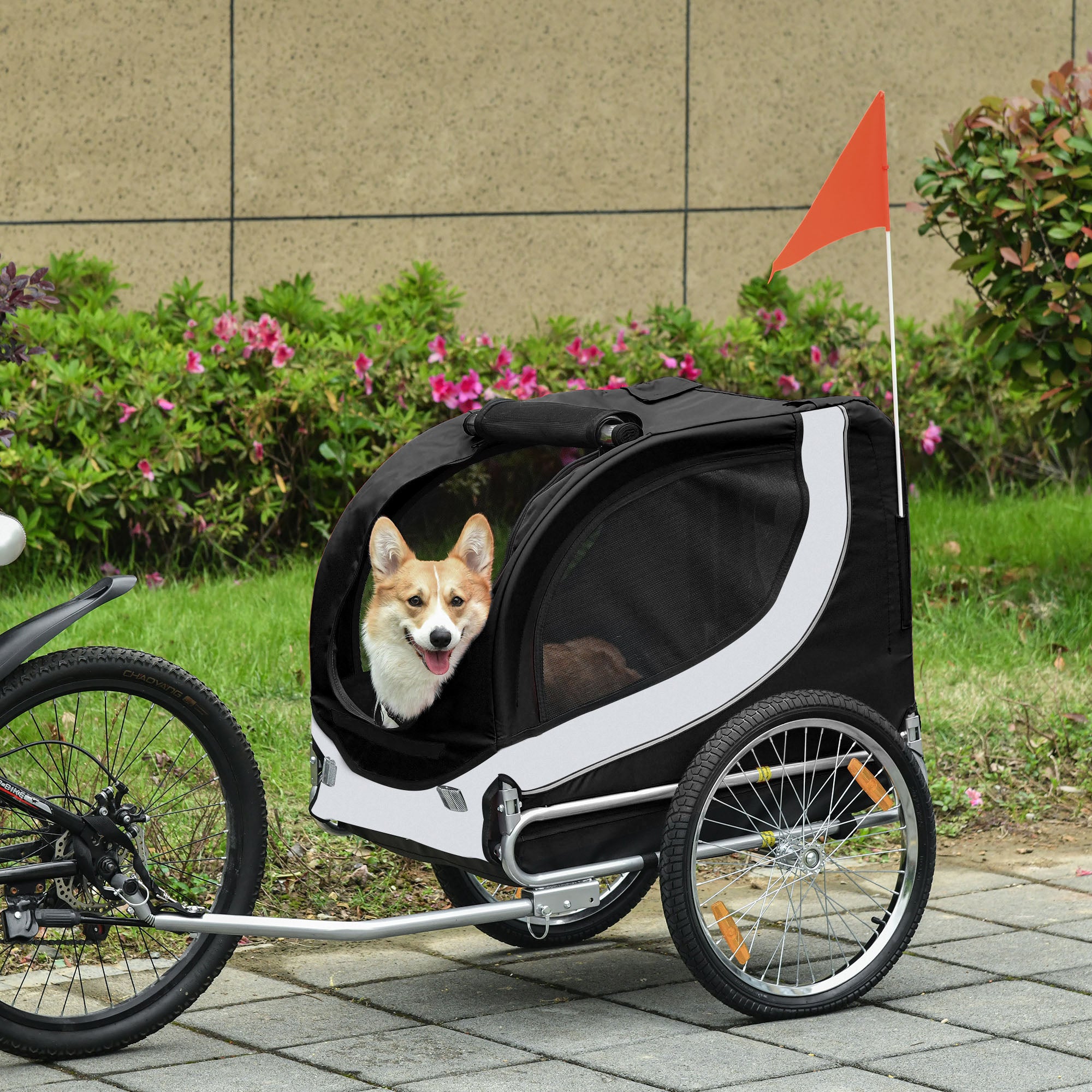 Dog Bike Trailer Steel Pet Cart Carrier for Bicycle Kit Water Resistant Travel White and Black