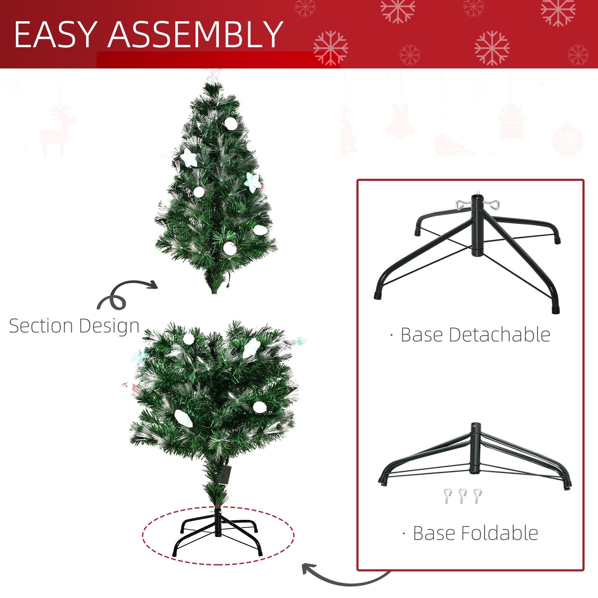 6FT Pre-Lit Artificial Christmas Tree w/ Fibre Optic Baubles Fitted Star LED Light Holiday Home Xmas Decoration-Green