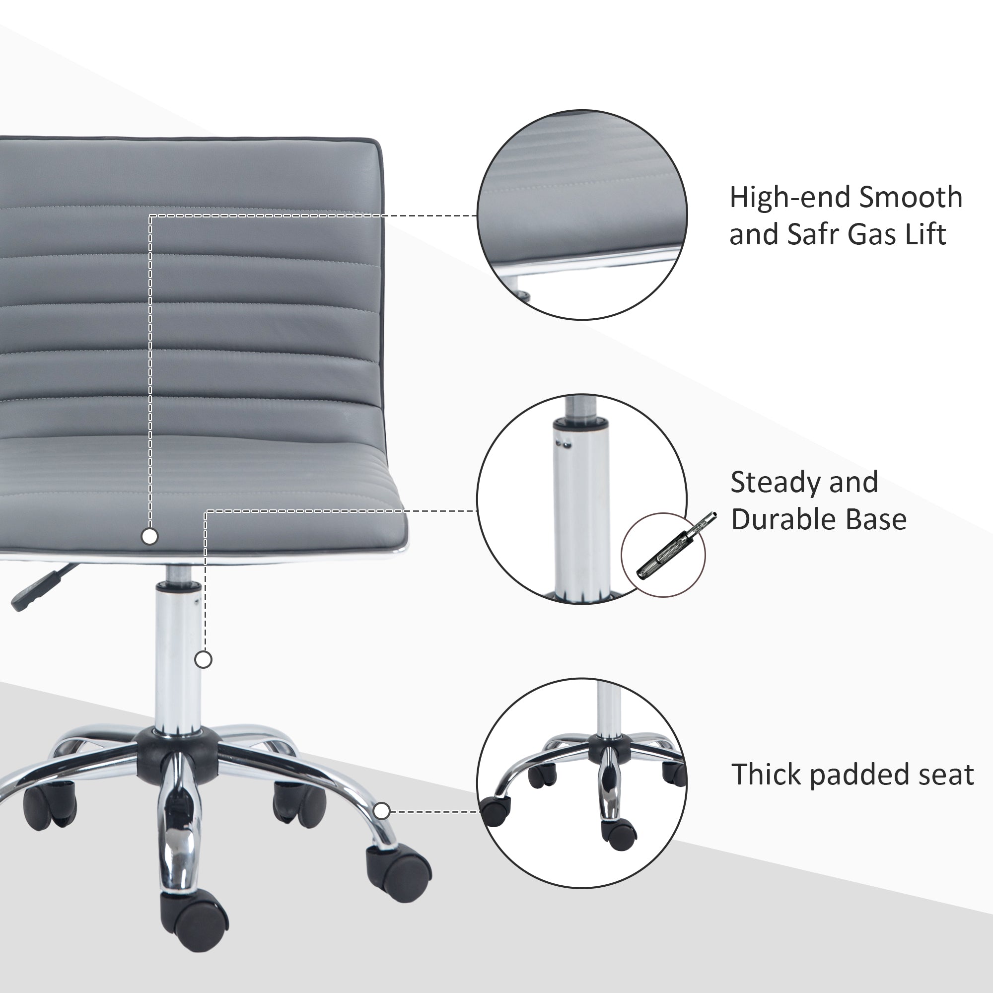 Adjustable Swivel Office Chair with Armless Mid-Back in PU Leather and Chrome Base - Light Grey