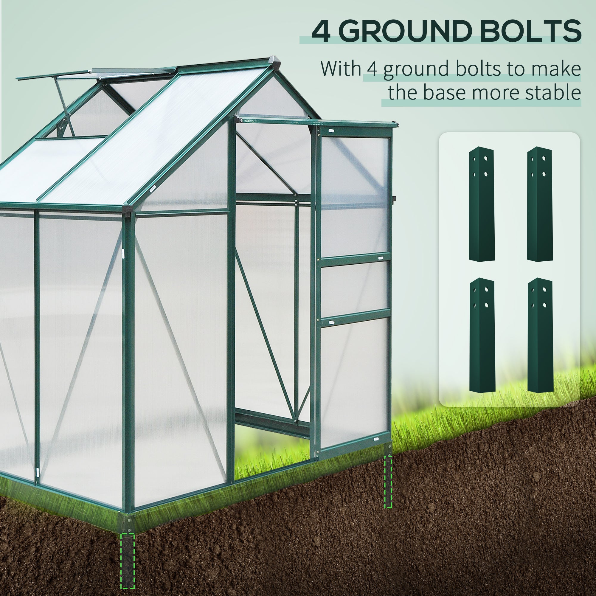 Clear Polycarbonate Greenhouse Large Walk-In Green House Garden Plants Grow Galvanized Base Aluminium Frame w/ Slide Door (6ft x 4ft)