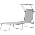 Adjustable Folding Reclining Lounger with Sun Shade Awning for Outdoor Patio Beach Garden - Light Grey