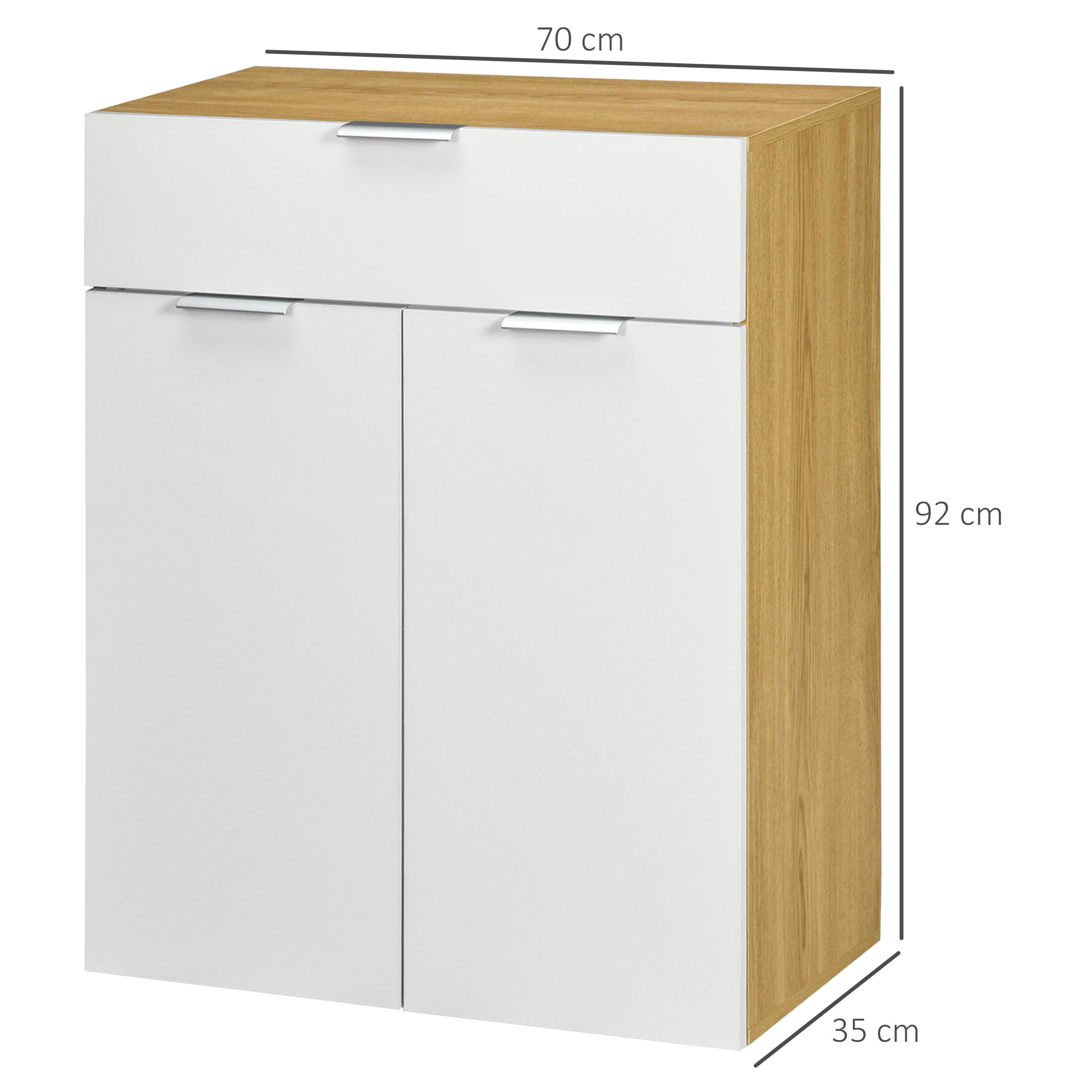 Modern Storage Cabinet, High Gloss Slim Sideboard with Drawer, Door Cupboard, Adjustable Shelves, White and Natural