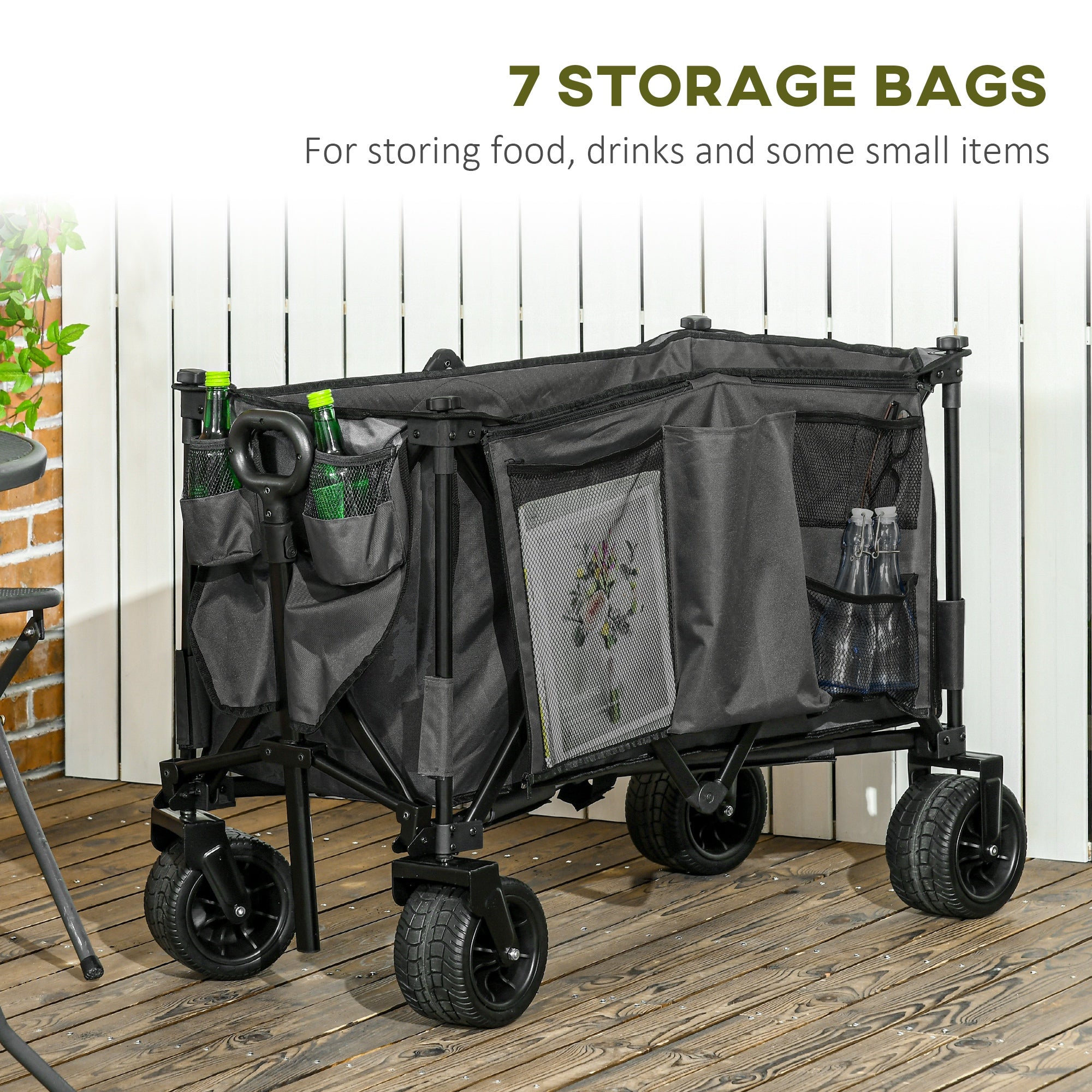 Folding Garden Trolley, Cargo Traile on Wheels, Collapsible Camping Trolley, Outdoor Utility Wagon, Dark Grey