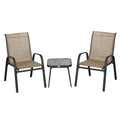 3 Piece Outdoor Bistro Set with Stackable Steel Armchairs - Brown