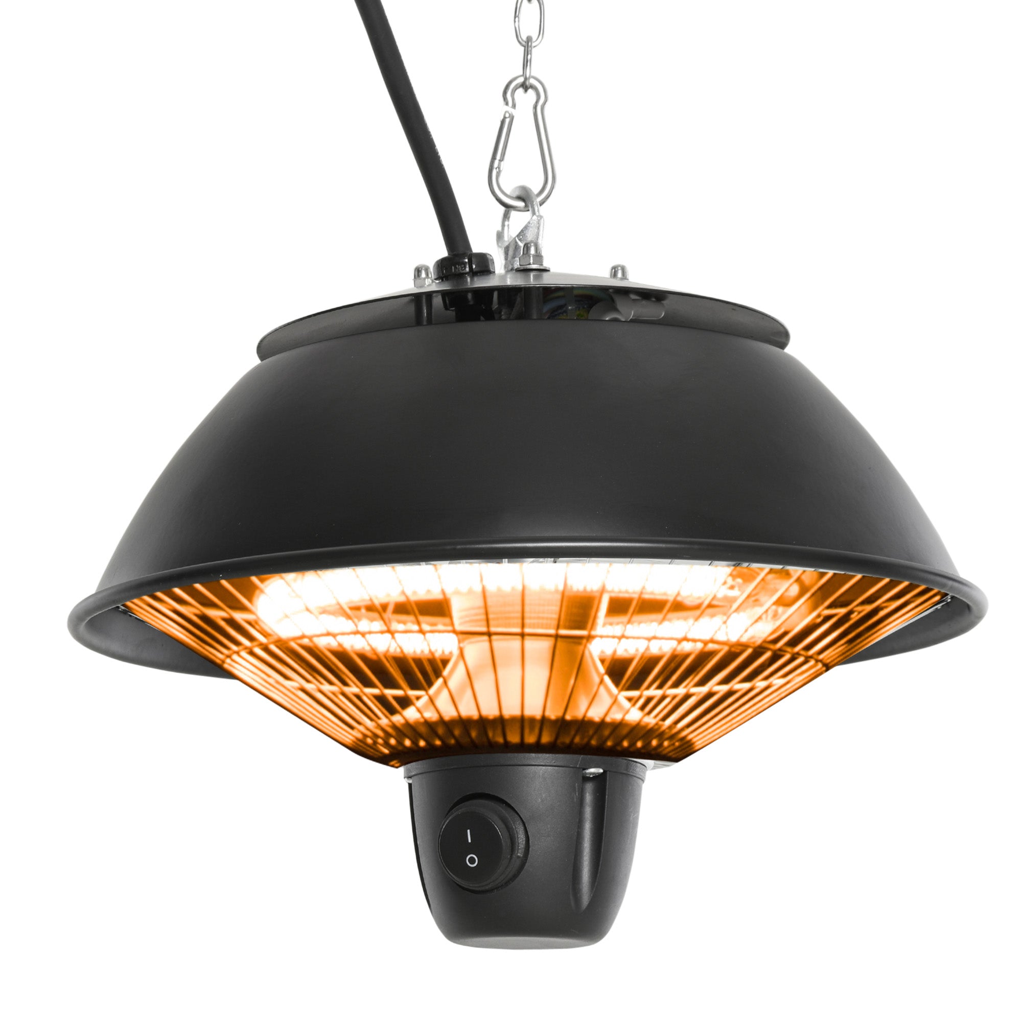 600W Electric Heater Ceiling Hanging Halogen Light with Adjustable Hook Chain Black Aluminium Frame