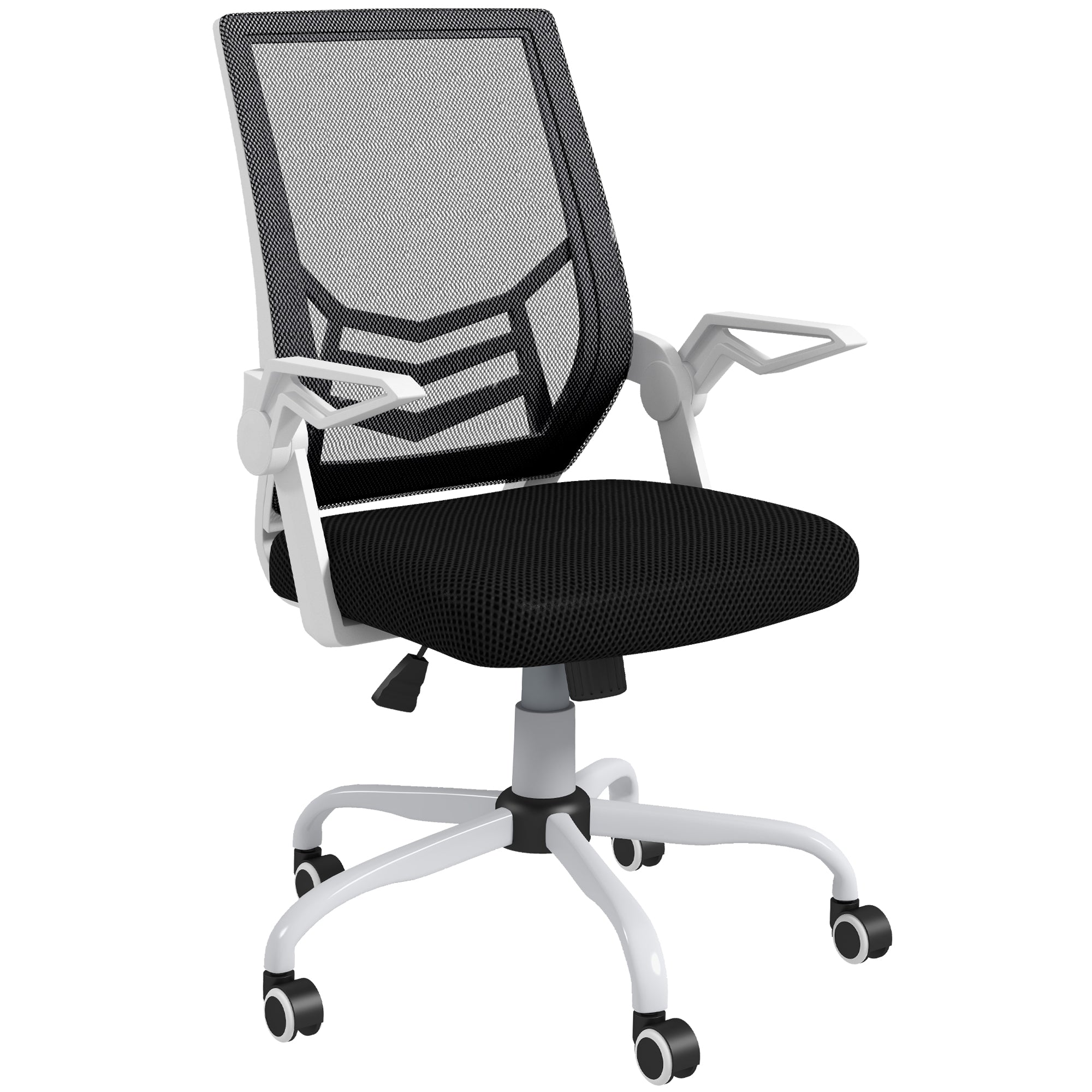 Mesh Office Chair, Computer Desk Chair with Flip-up Armrests, Lumbar Back Support and Swivel Wheels, Black