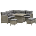 6-Piece Outdoor PE Rattan Garden Furniture Set with Sectional Sofa, Padded Cushions & Liftable Coffee Table - Grey