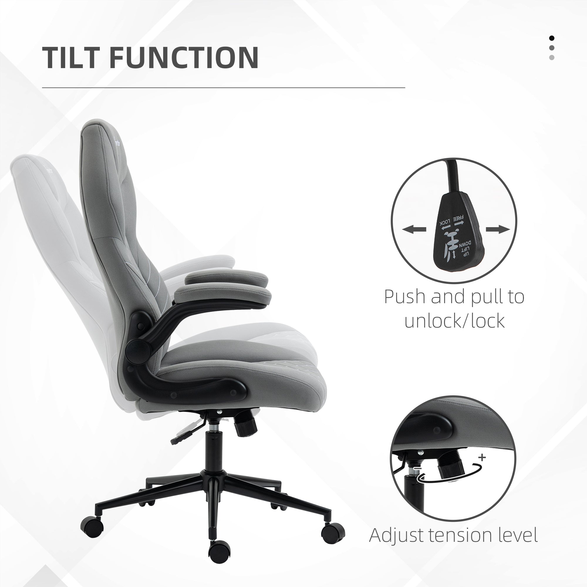 Home Office Desk Chair, Computer Chair with Flip Up Armrests, Swivel Seat and Tilt Function, Light Grey