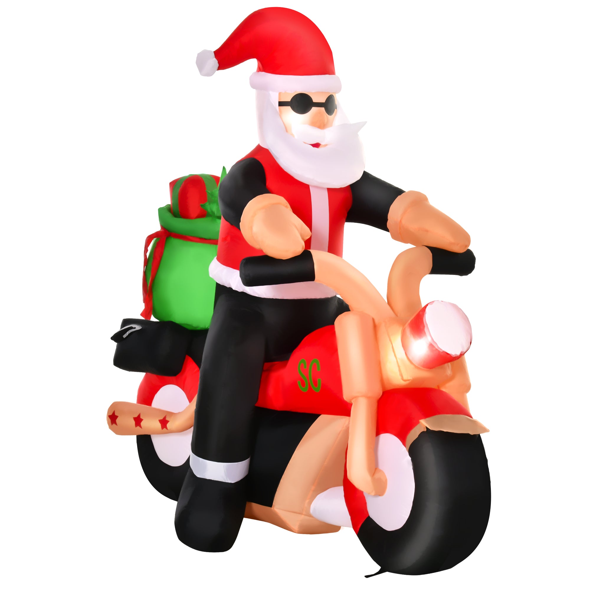 5.5ft Christmas Inflatable Santa Claus Riding a Motorcycle Blow Up Decoration Xmas Décor for Garden