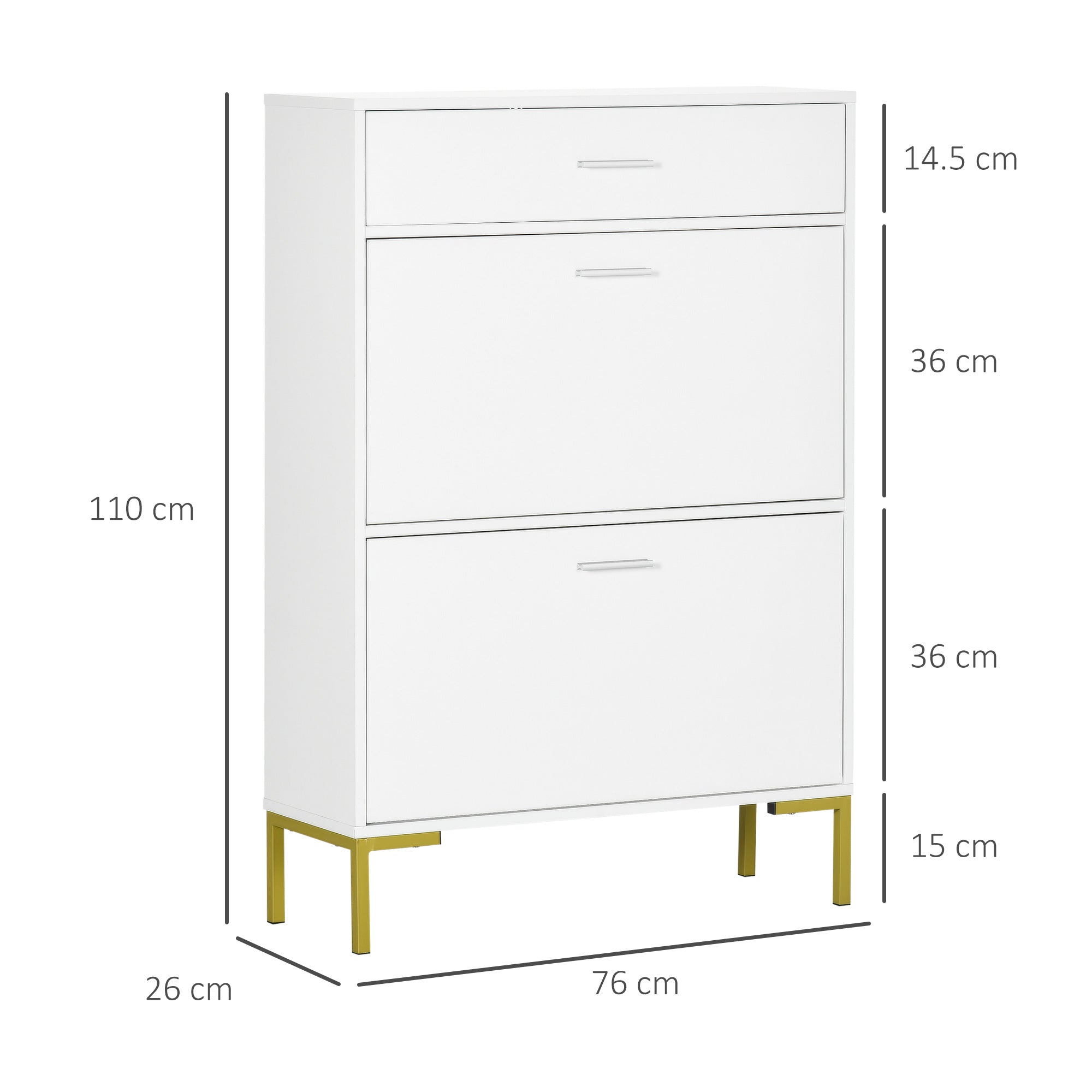 Modern Shoe Cabinet with 2 Flip Doors, Drawer & Adjustable Shelf for 12 Pairs of Shoes - White