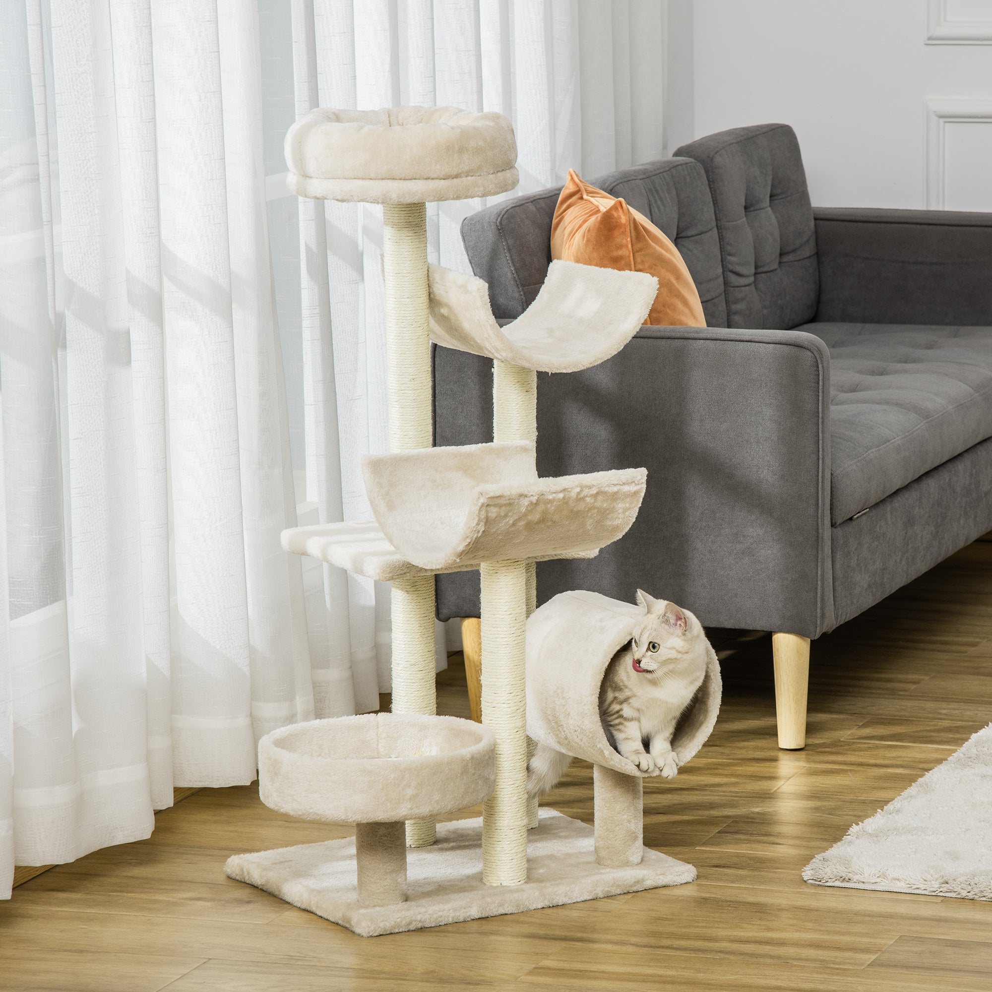 Cat Tree, Plush, 50Lx40Wx105H cm-Beige