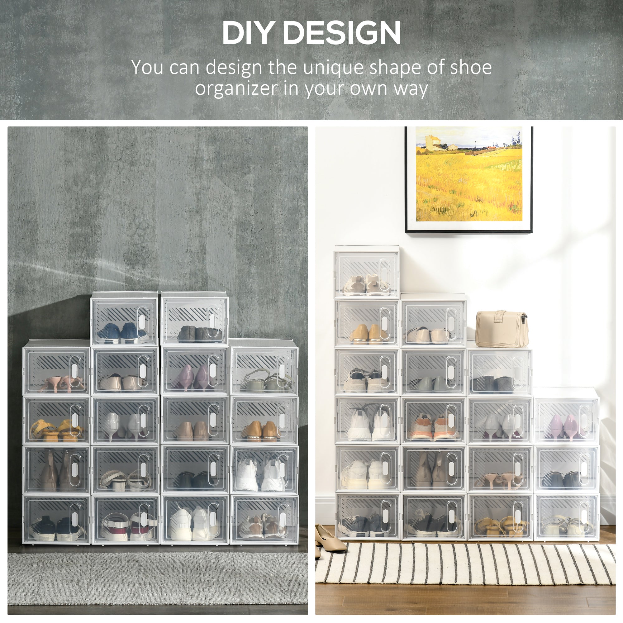 Portable Shoe Storage Cabinet, Cube Storage Organizer for UK/EU Size up to 43 with Magnetic Door for Women/Men, 25 x 35 x 19cm, Clear and White