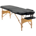 Portable Folding Massage Bed with Carry Bag and Wooden Frame, 2 Sections - Black