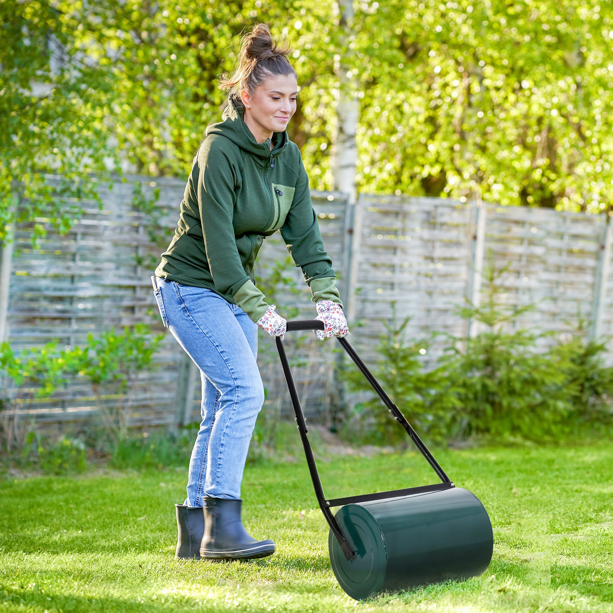 30 L Heavy Duty Water Or Sand Filled ?30cm Garden Steel Lawn Roller Drum - Green