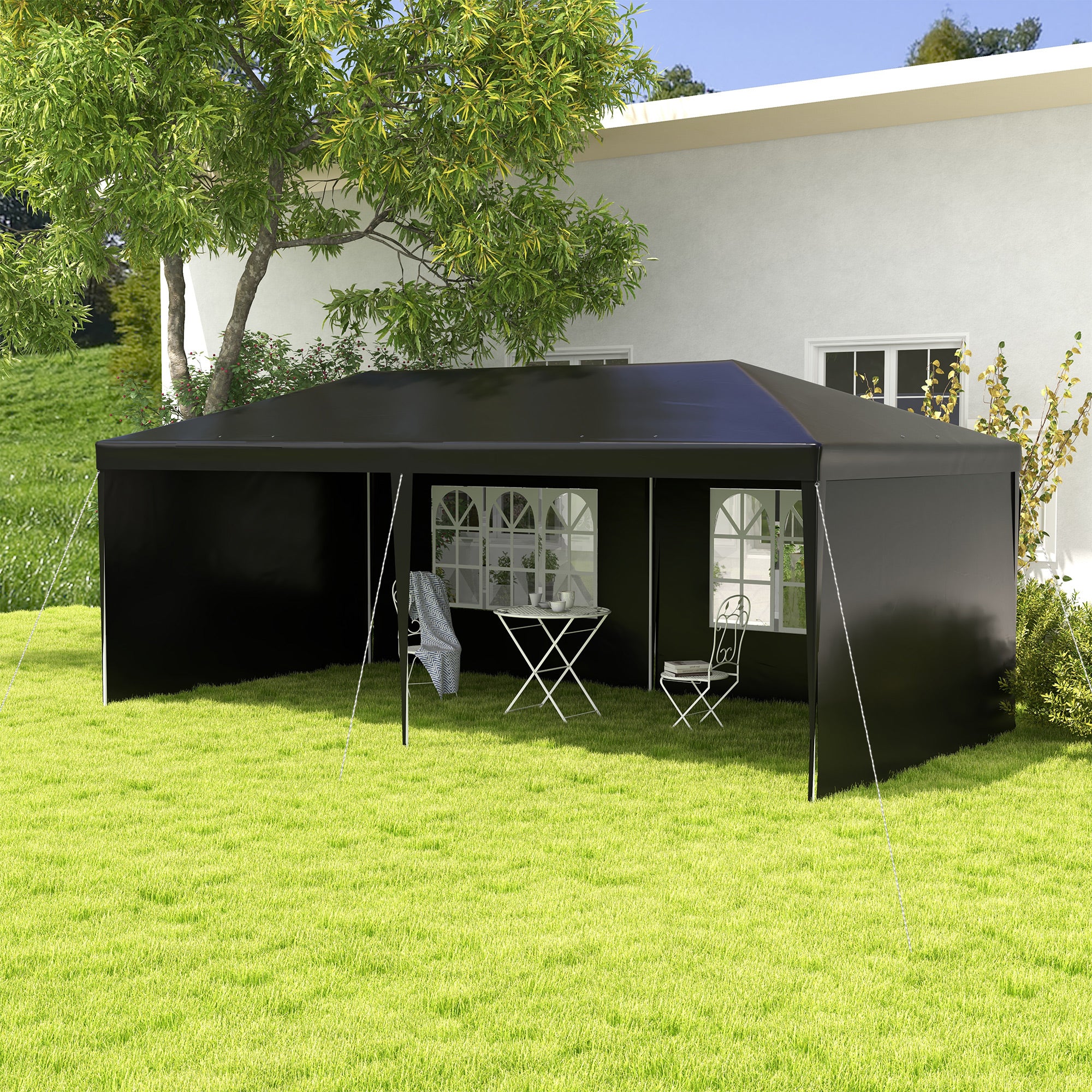 6 x 3 m Party Tent Gazebo Marquee Outdoor Patio Canopy Shelter with Windows and Side Panels, Black