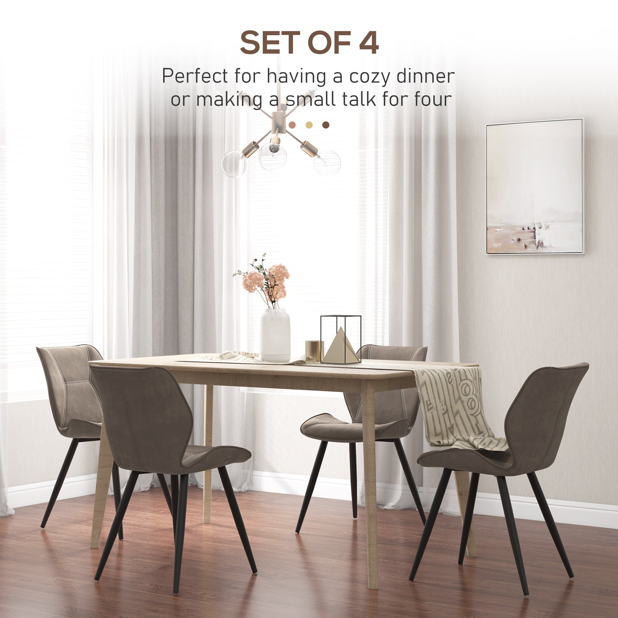 Set of 4 Contrast Stitched PU Leather Racing-Style Dining Chairs Accent Seat w/ Steel Legs Ergonomic Back Padding Home Living Room Brown