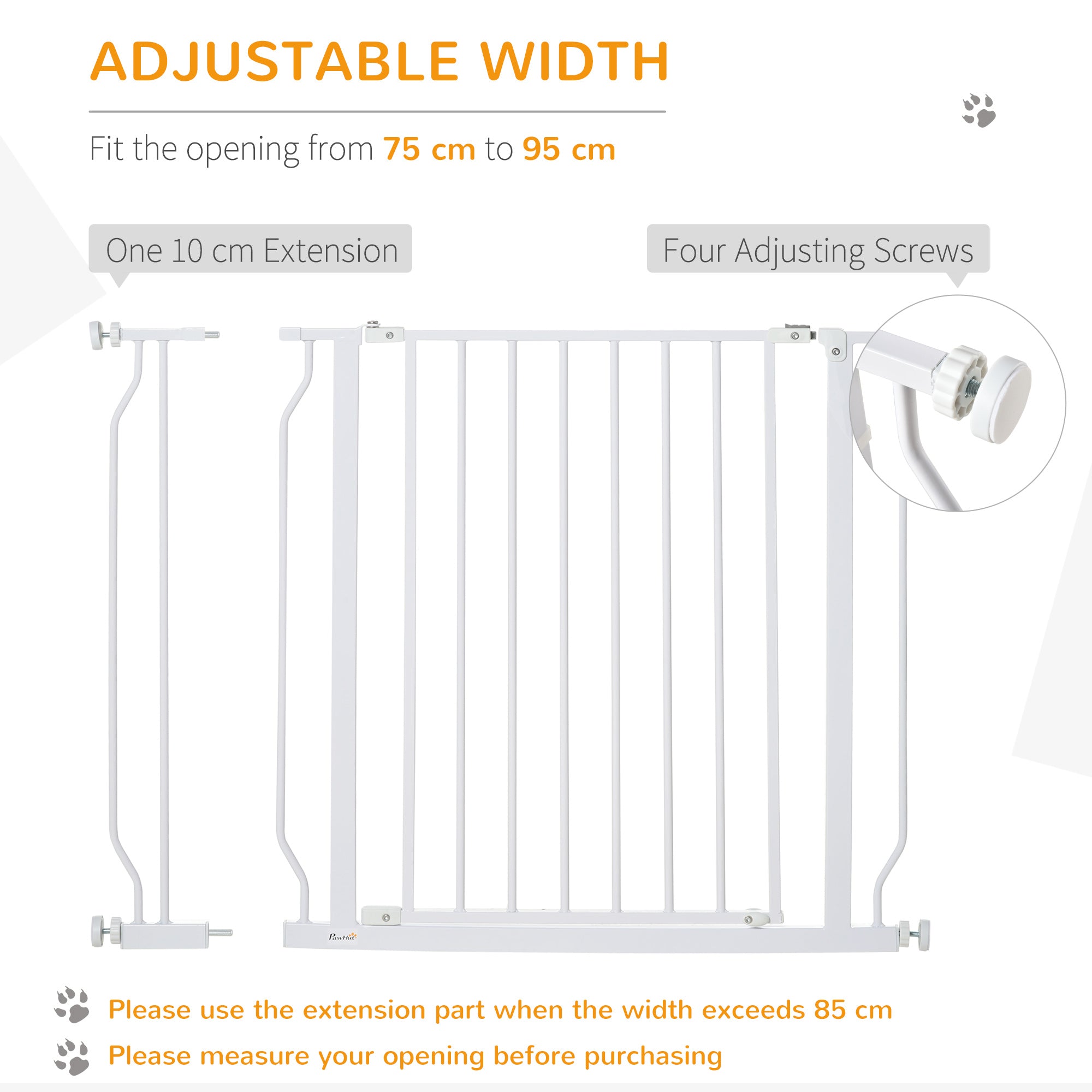 Wide Dog Safety Gate, with Door Pressure, for Doorways, Hallways, Staircases - White