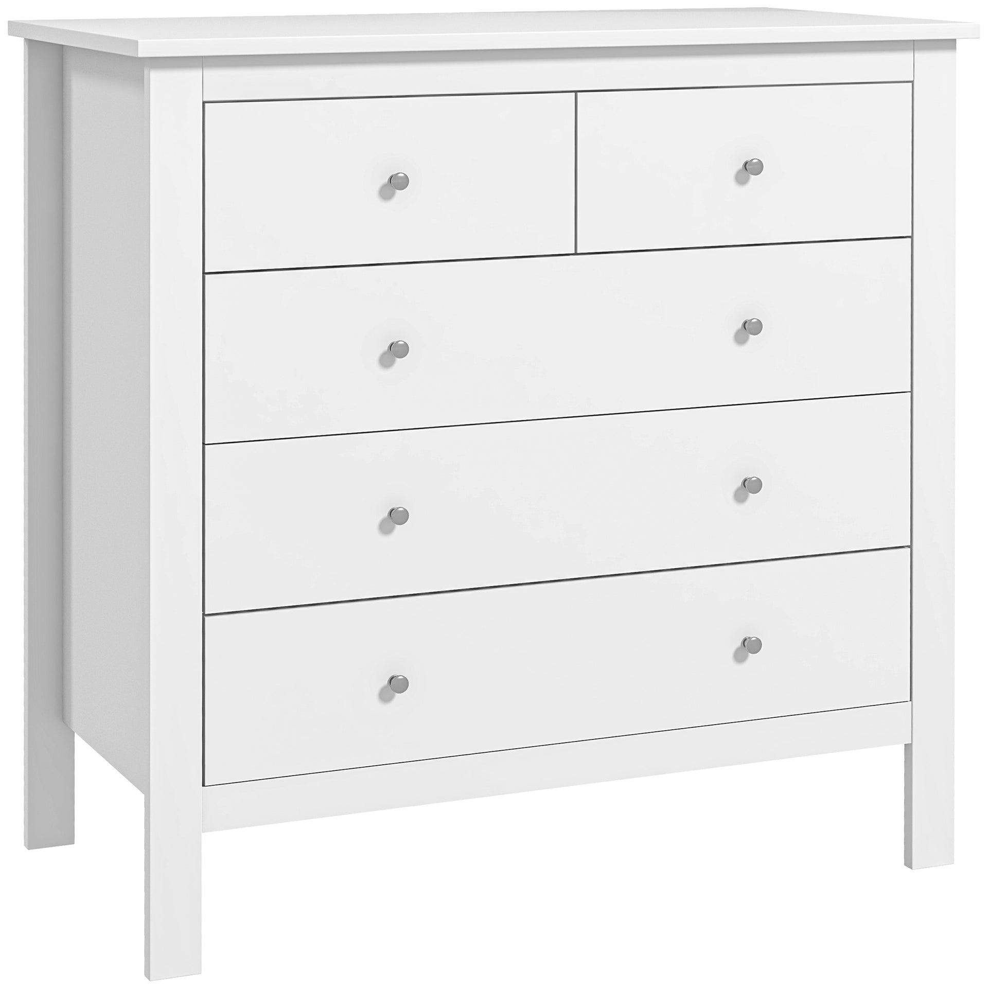 5-Drawer White Wooden Dresser With Gold Handles, Modern Storage Chest