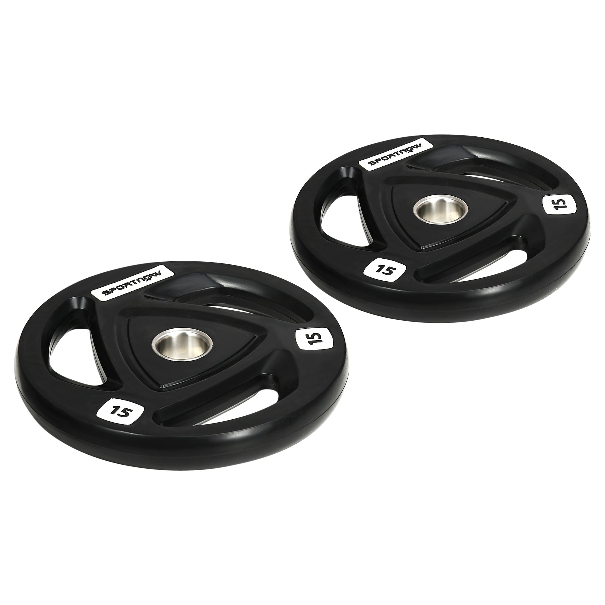 2 x 15kg Olympic Weight Plates, Tri-Grip Rubber Coated Barbell Weights Set w/ 5cm Holes, for Home, Gym, Lifting and Strength Training