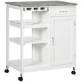 Compact Kitchen Trolley Utility Cart with Wine Rack, Drawer, Shelf & Cabinet - White