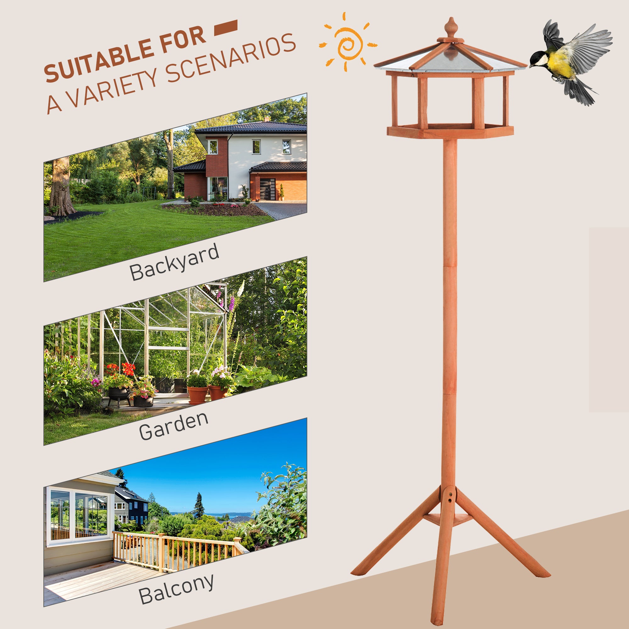 Portable Wooden Bird Feeder Station with Stand for Garden, Patio or Balcony