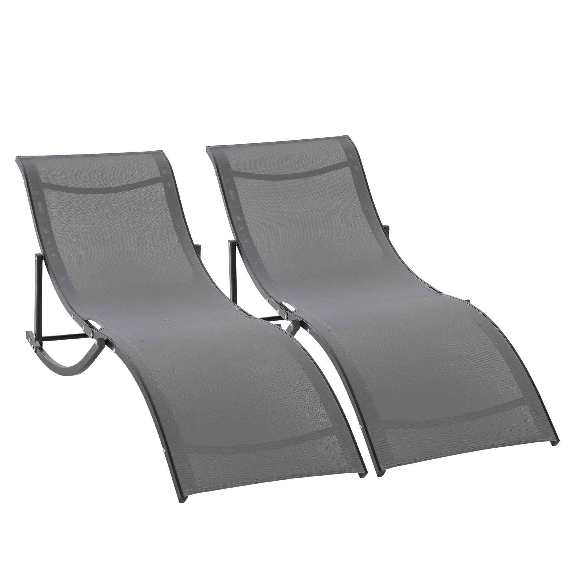 Set of 2 S-shaped Foldable Lounge Chair Sun Lounger Reclining Outdoor Chair for Patio Beach Garden Grey