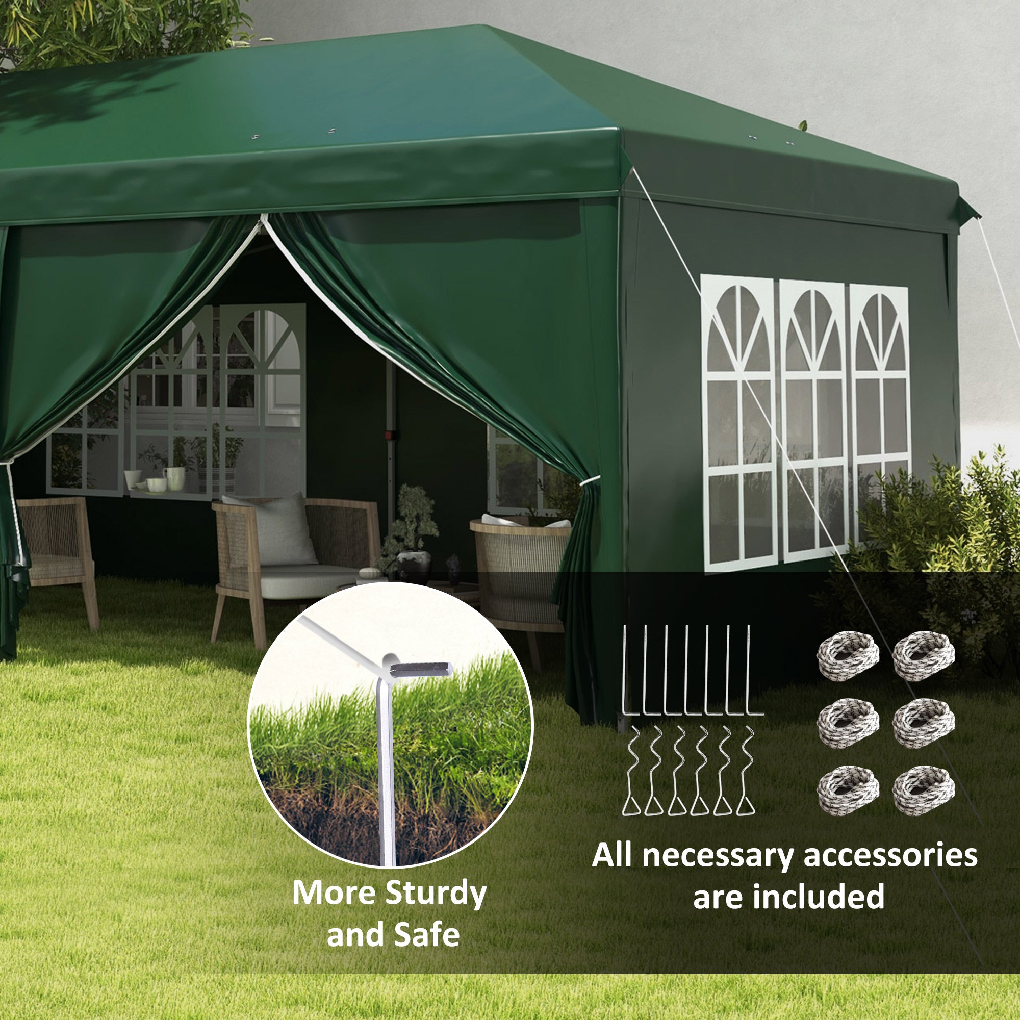 3 x 6m Garden Pop Up Gazebo, Wedding Party Tent Marquee, Water Resistant Awning Canopy With Sidewalls, Windows, Drainage Holes