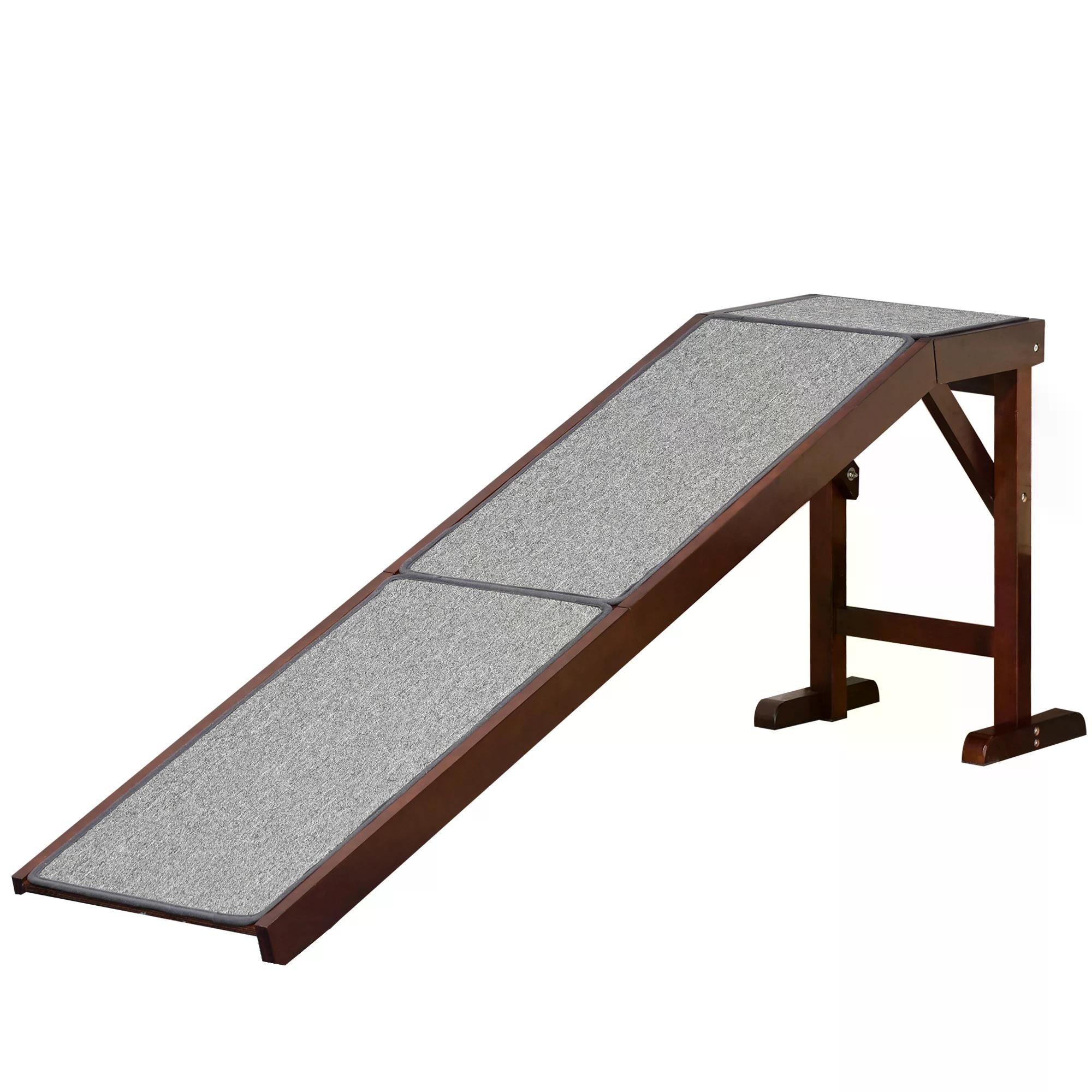 Pet Ramp for Dogs Non-slip Carpet Top Platform Pine Wood 188 x 40.5 x 63.5, Brown, Grey