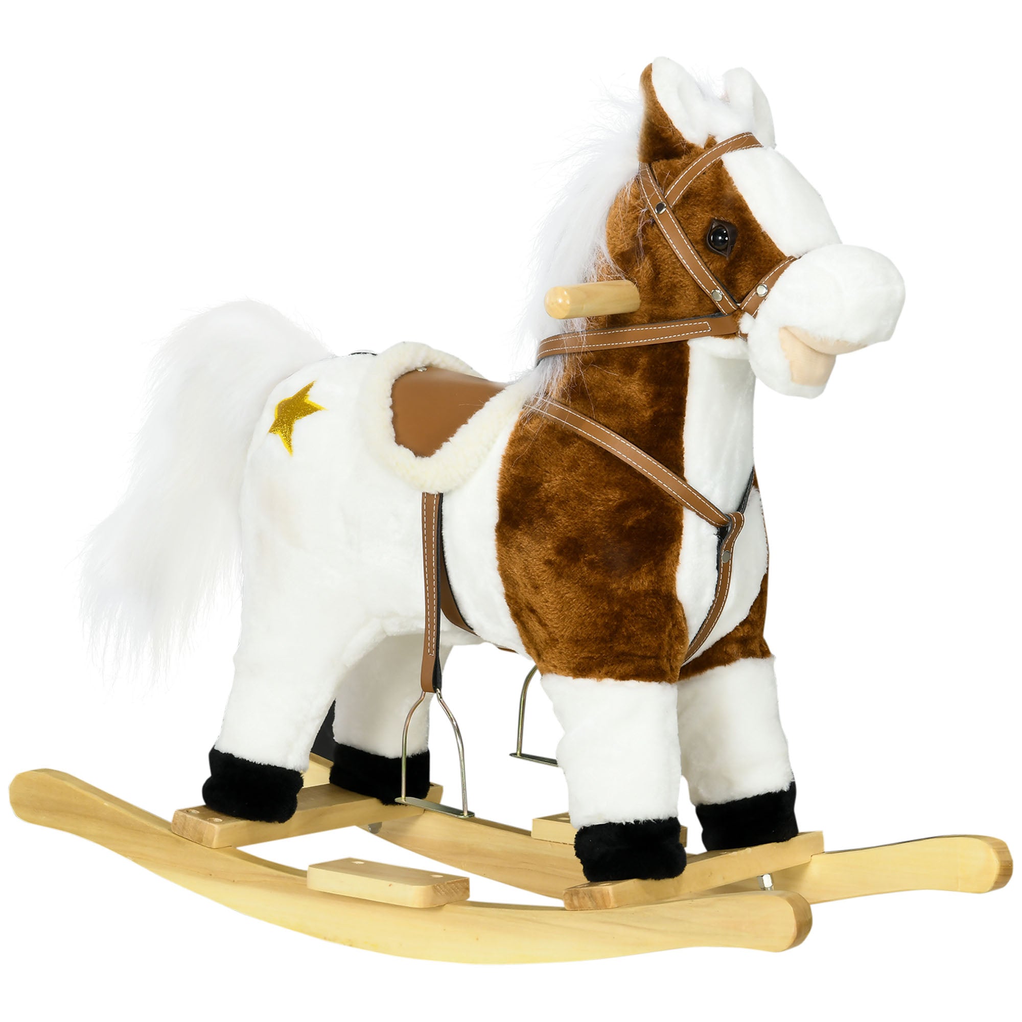 Rocking Horse with Music Sound, Ride On Horse with Saddle Gift for 3-6 Years Old Girl and Boy, Brown