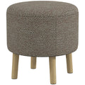 Round Storage Ottoman Stool with Padded Linen Seat and Wood Legs - Light Grey