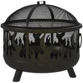 Metal Firepit Bowl 2-in-1 Outdoor BBQ Grill with Lid and Handles - Black