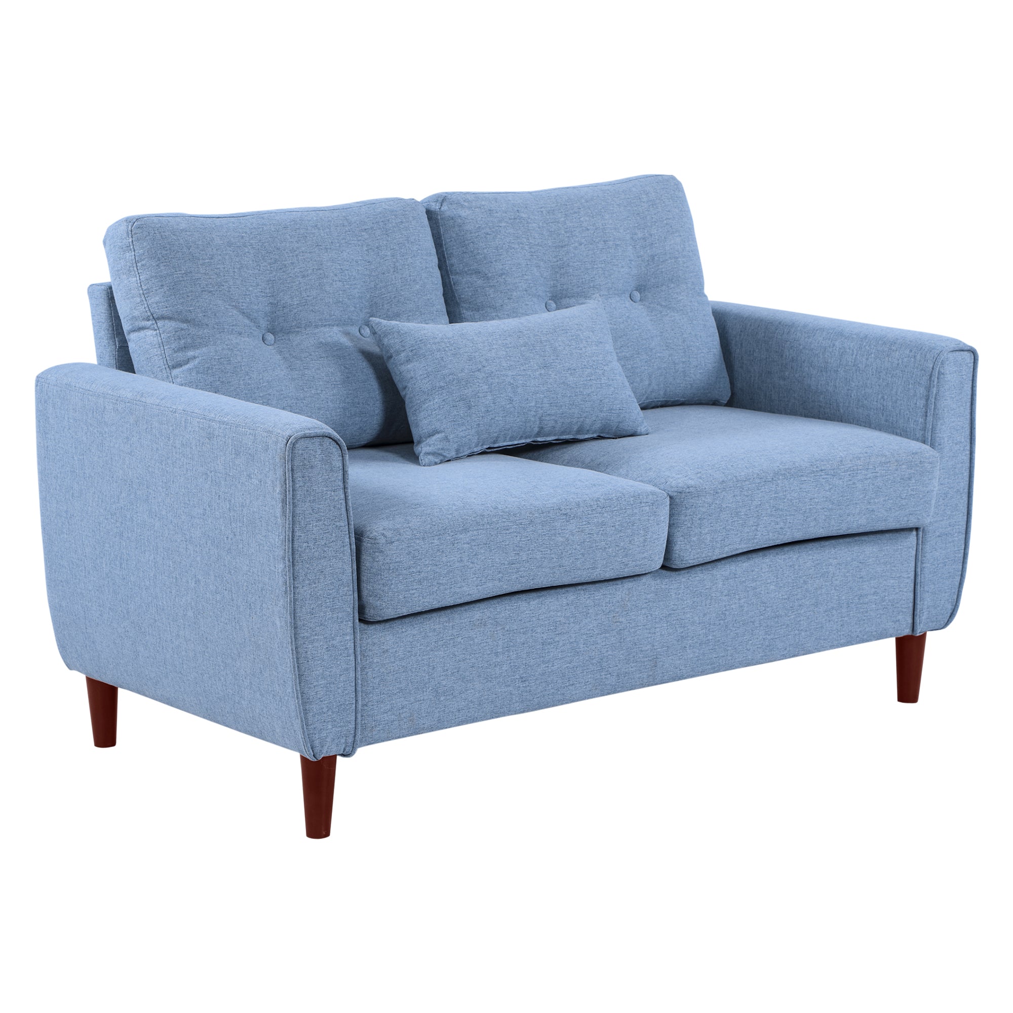 2 Seat Sofa Double Sofa Loveseat Fabric Wooden Legs Tufted Design for Living Room, Dining Room, Office, Light Blue