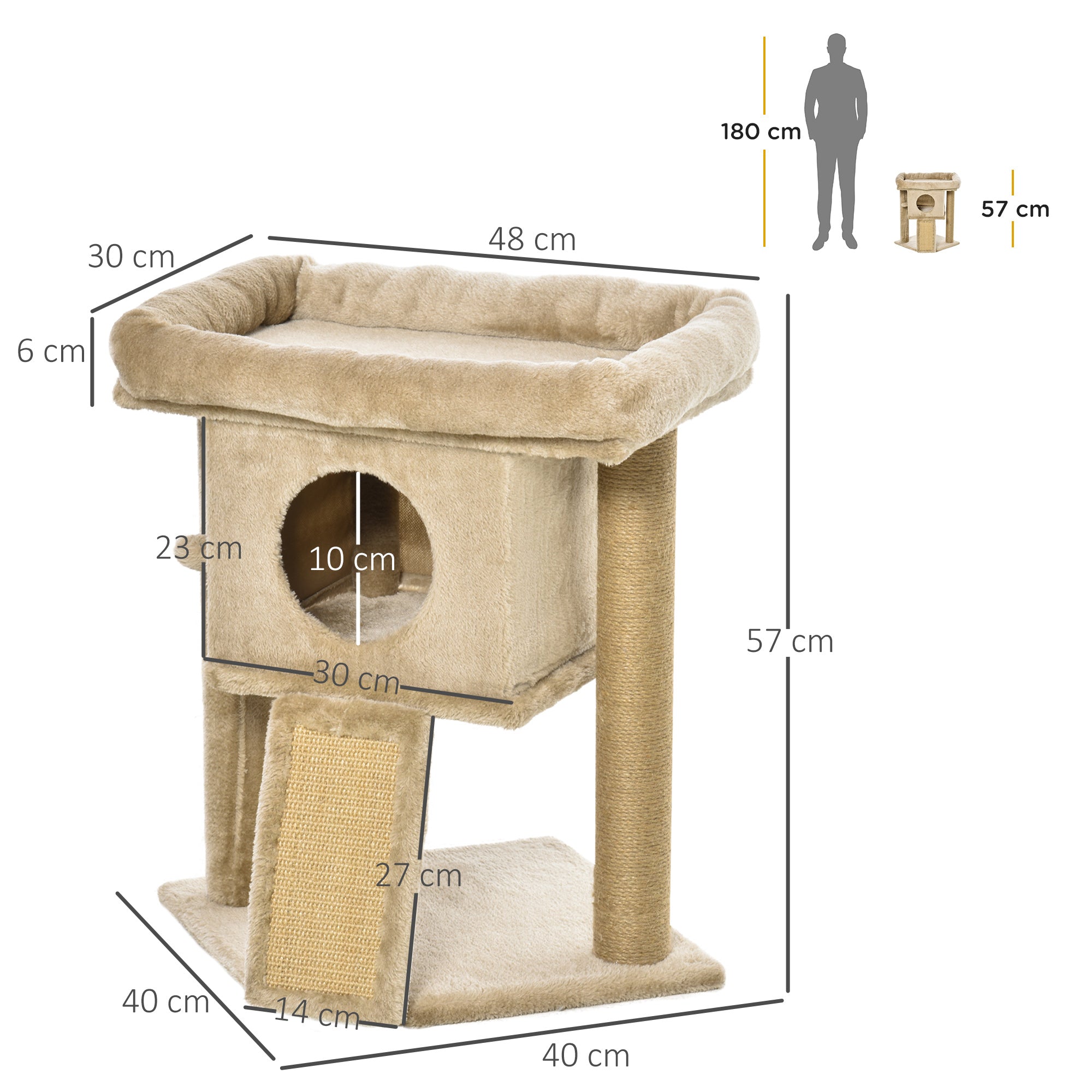 Cat tree Tower Climbing Activity Center Kitten Furniture with Jute Scratching Pad Ball Toy Condo Perch Bed Post 40 x 40 x 57cm Coffee