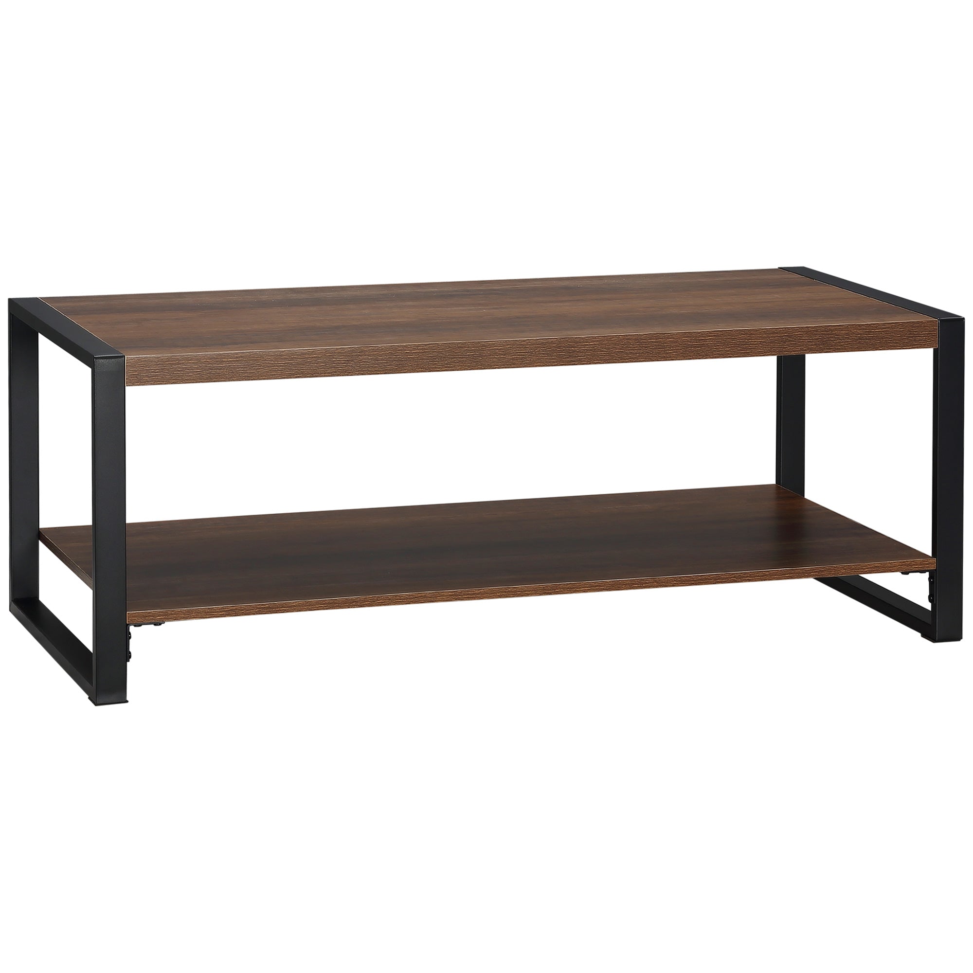 Industrial Coffee Table with Shelf and Steel Frame for Living Room,120cmx60cmx45cm, Natural