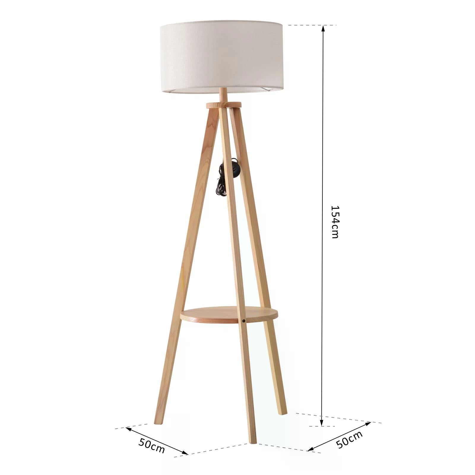 Freestanding Tripod Floor Lamp Bedside Light Reading Light with Storage Shelf Linen Shade for Living Room Bedroom, 154cm, Cream