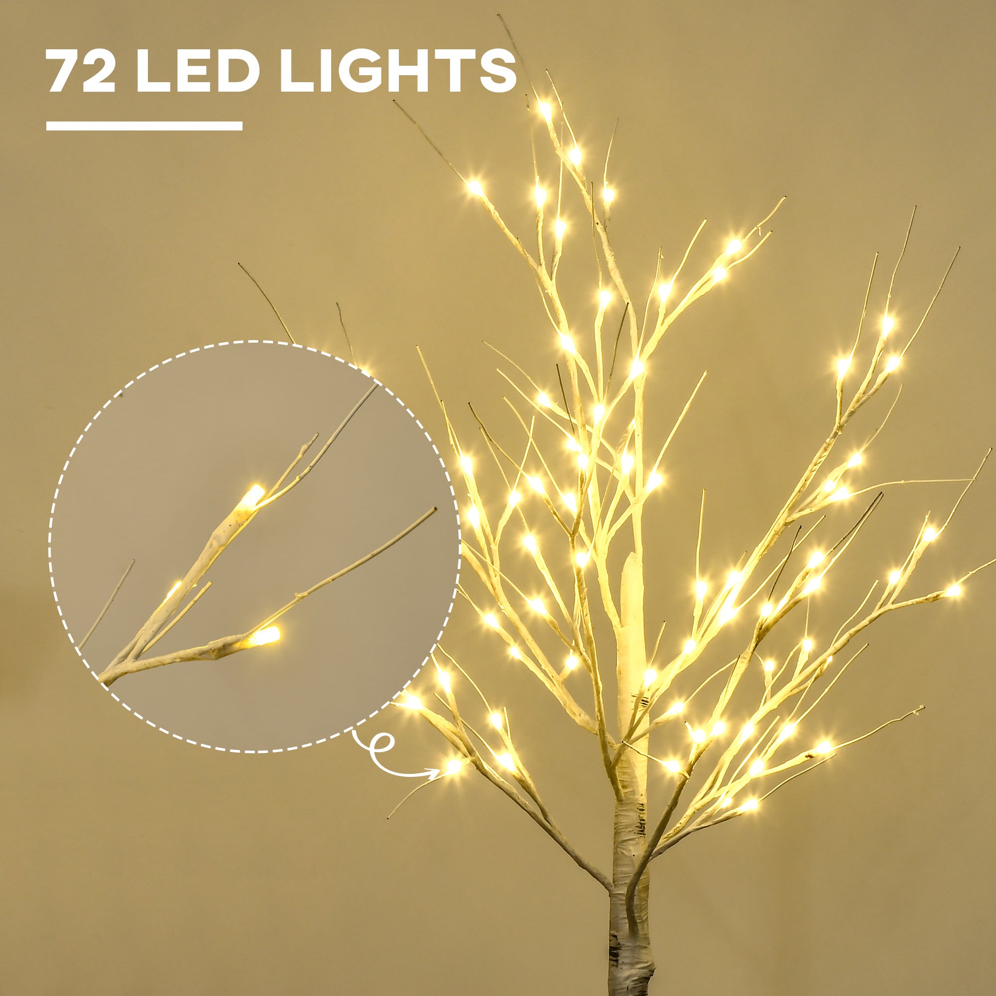 4ft Artificial White Birch Tree with 72 Warm White LED Lights - White