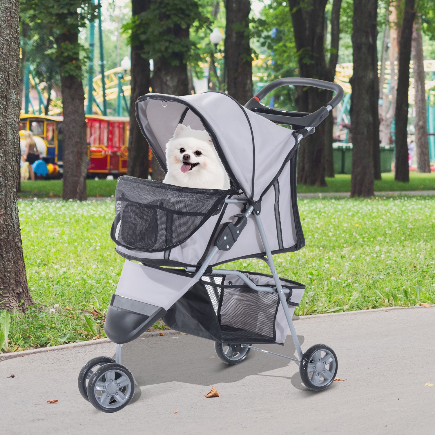 Dog Stroller Pet Travel Stroller Cat Dog Pushchair Trolley Puppy Jogger Carrier Three Wheels (Grey)