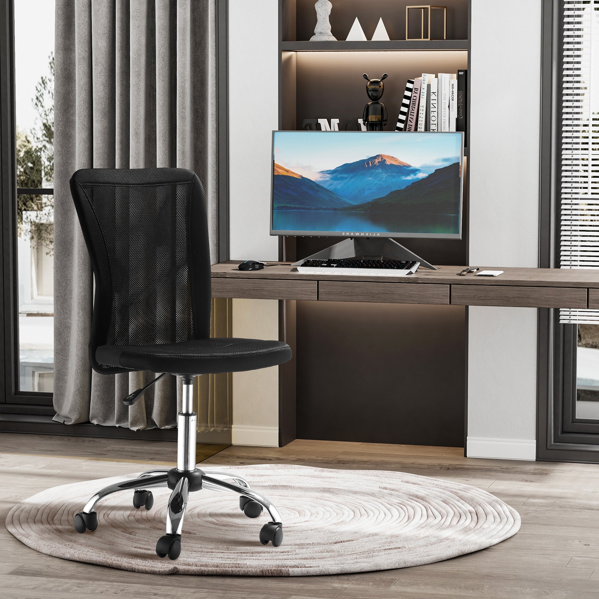 Home Office Mesh Task Chair Ergonomic Armless Mid Back Height Adjustable with Swivel Wheels, Black