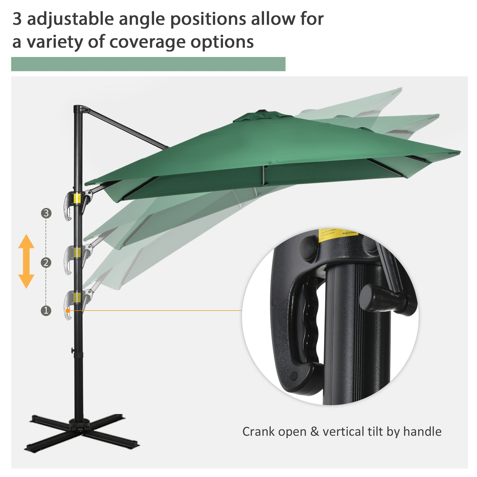 OutsunnySquare Outdoor Umbrella Parasol W/360° Rotation, 245Lx245Wx248H cm-Green