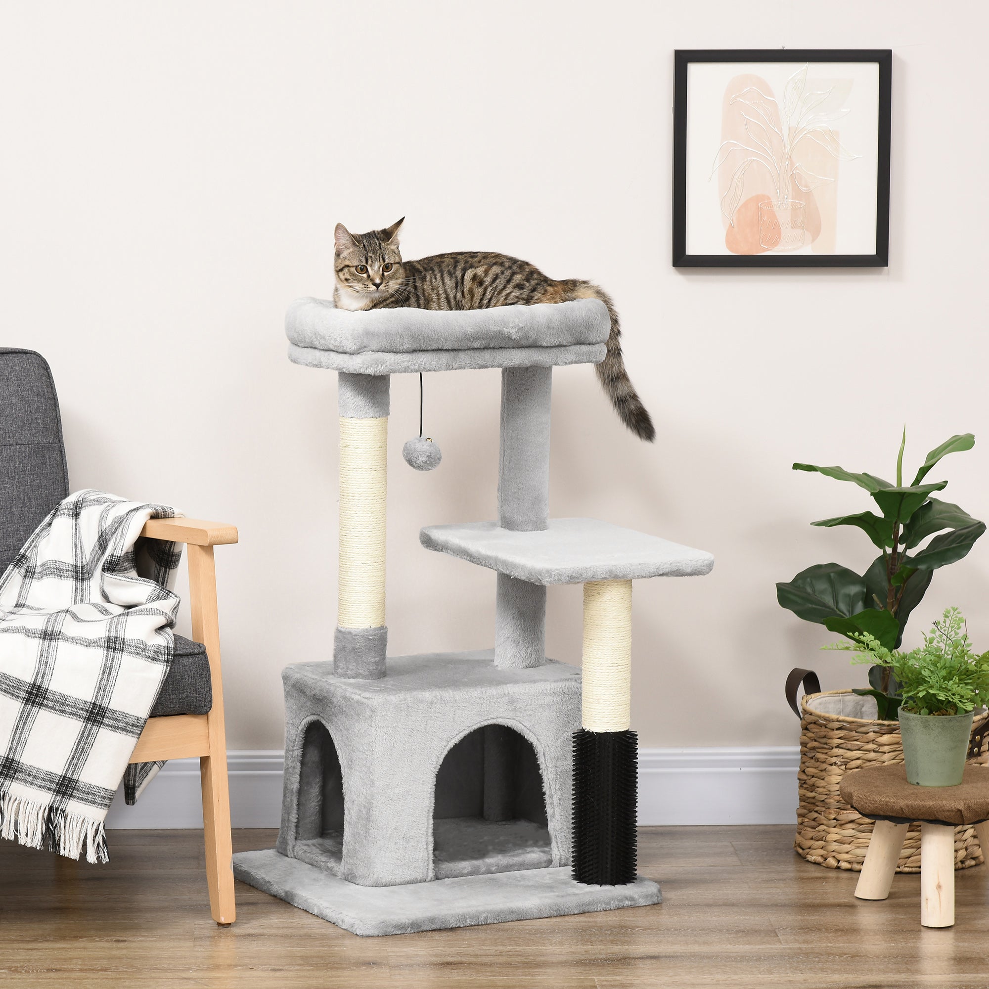 Cat Tree Tower Climbing Activity Center Kitten Furniture with Sisal Post Scratching Massage Toy 48 x 48 x 80cm Light Grey